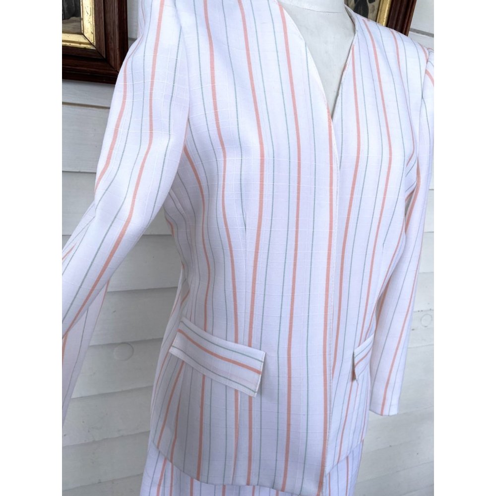 Vintage 1970s White Peach Striped Skirt Suit - Picture 8 of 16